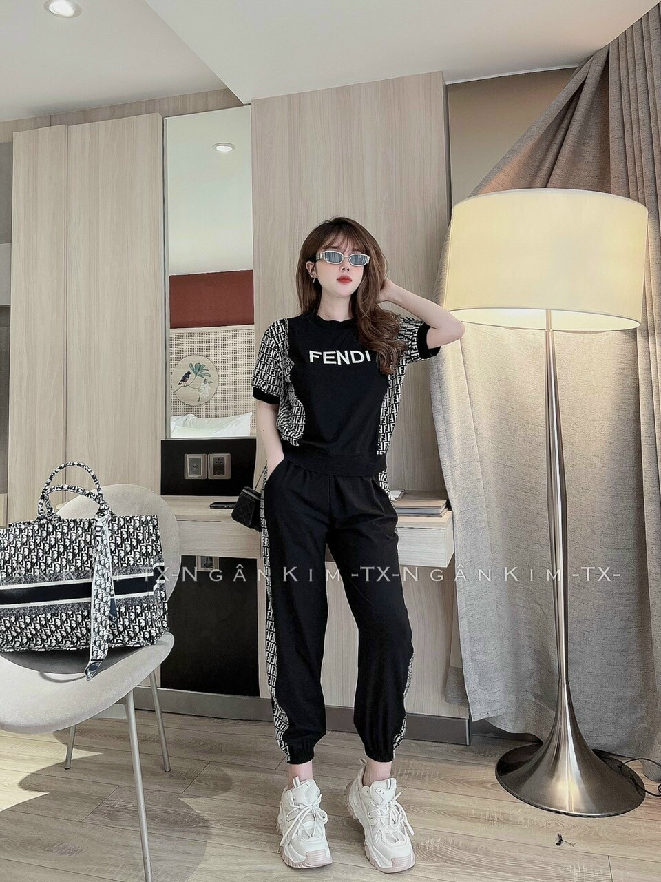 BỘ THỜI TRANG PHỐI HỌA TIẾT FENDI THÊU CAO CẤP - BTN427